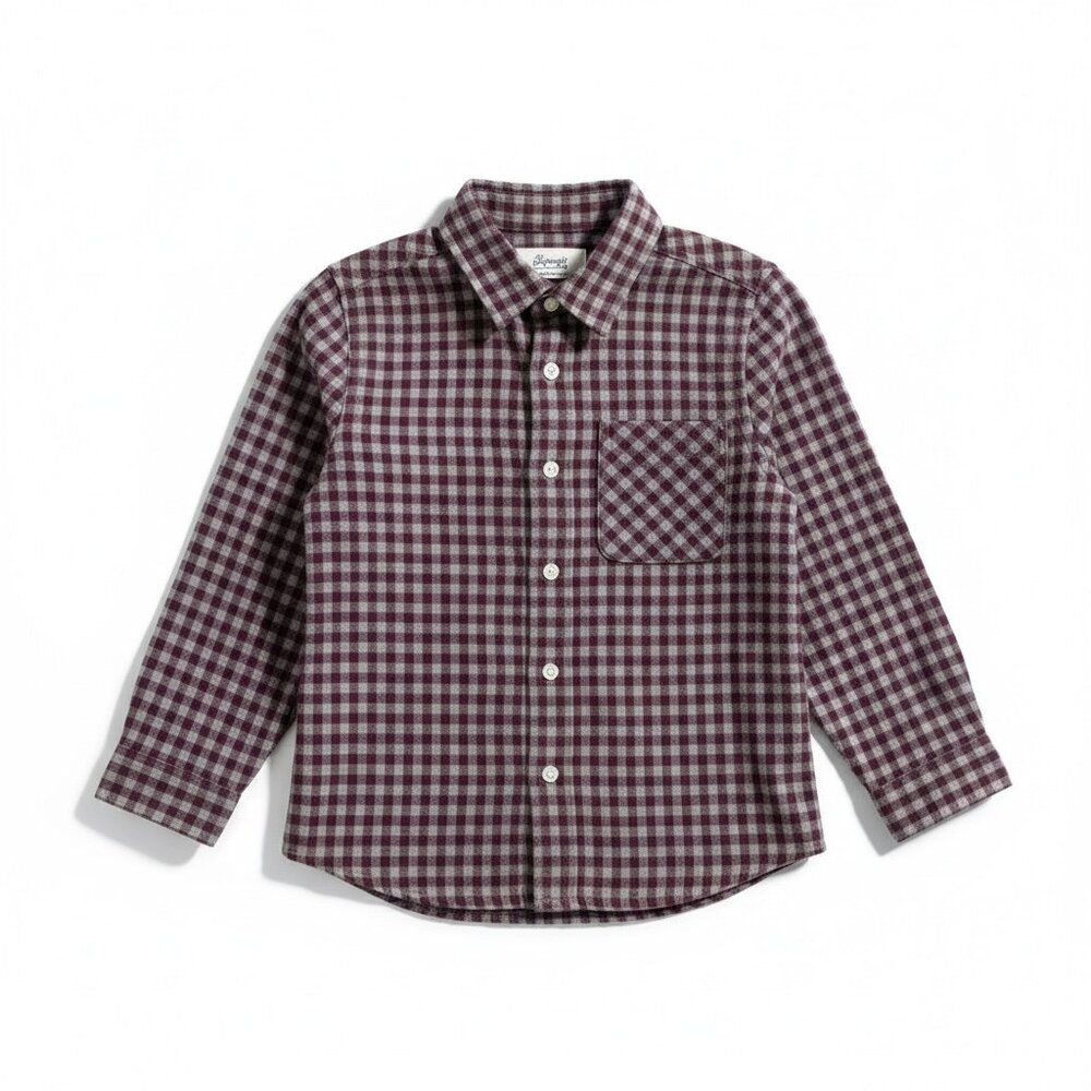 Bonpoint Boys' Burgundy and Gray Gingham Button-Down Shirt